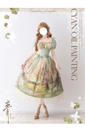 Cyans Qing Oil Painting Spring Short and Long One Piece(Leftovers/Full Payment Without Shipping)